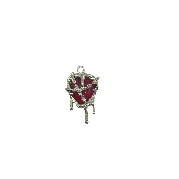 Silver Melted Red Heart Charm