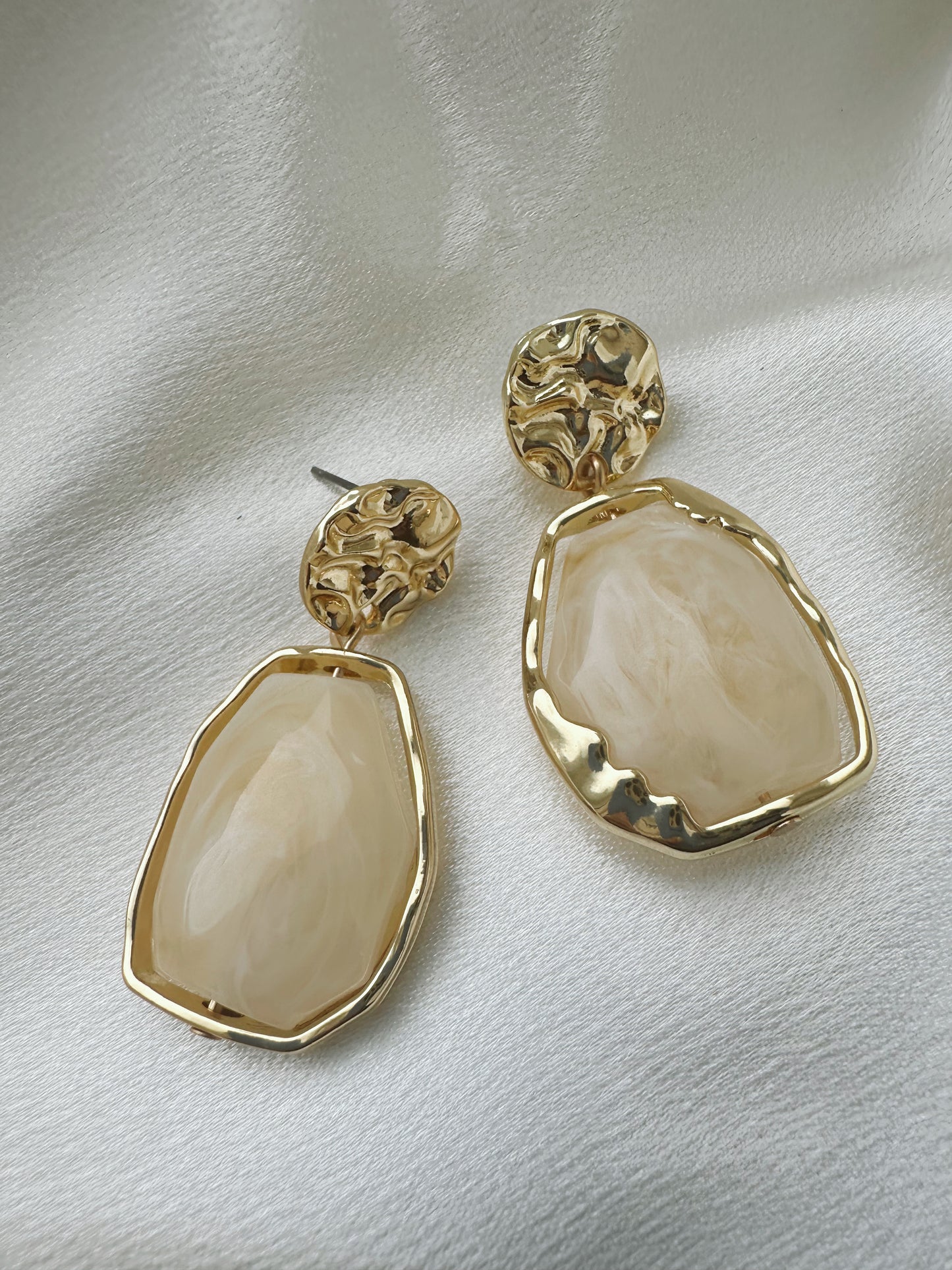 The Val Gardena White Jade 18K Gold Earrings