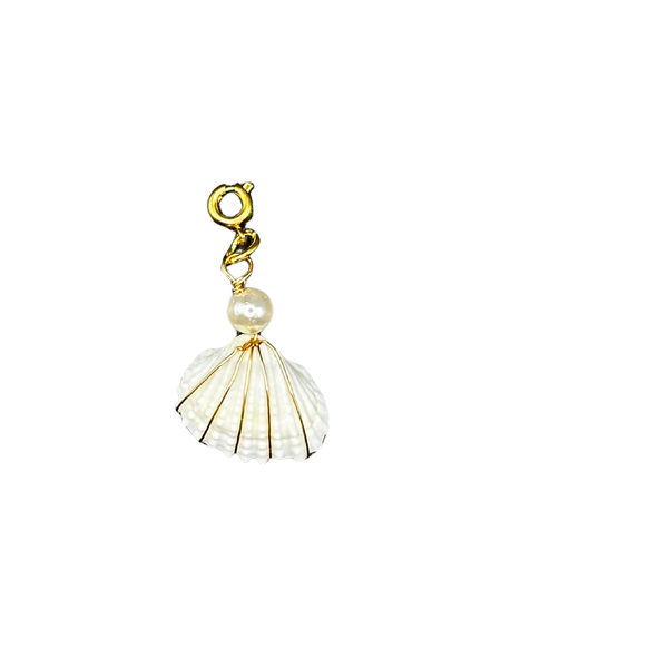 White Sea Shell with Pearl Charm